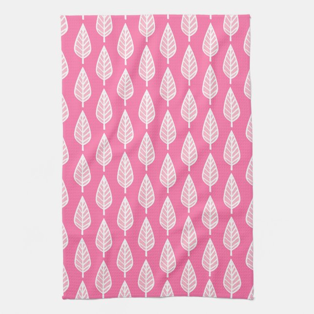 Beech leaf pattern - Hot pink and white Towel (Vertical)