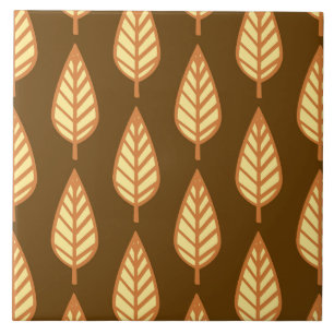 Beech leaf pattern - Orange and brown Ceramic Tile