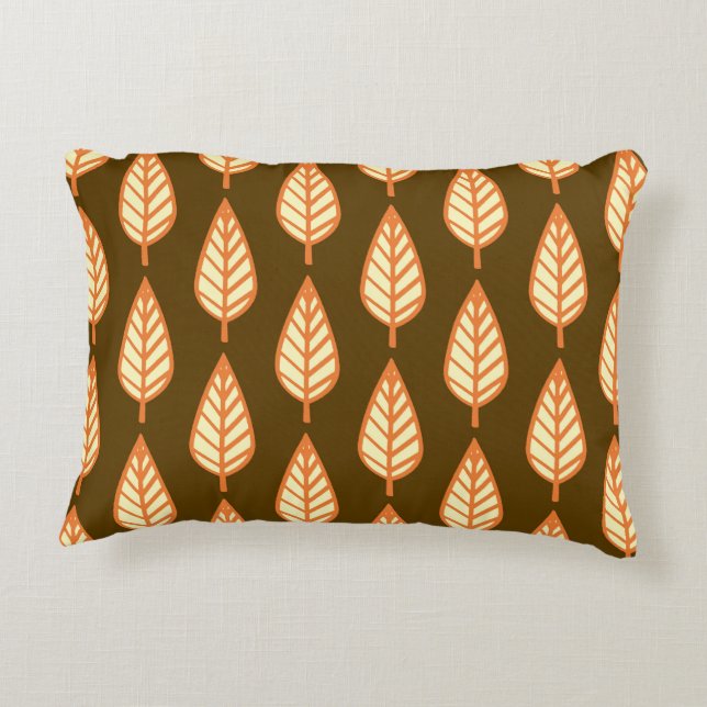 Beech leaf pattern - Orange and brown Decorative Pillow (Back)