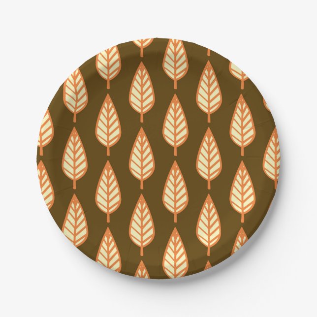 Beech leaf pattern - Orange and brown Paper Plates (Front)