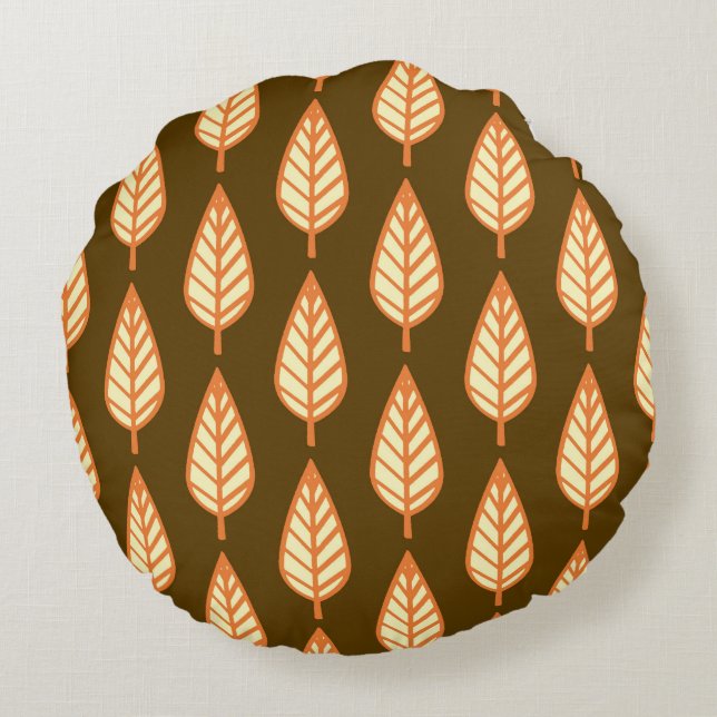 Beech leaf pattern - Orange and brown Round Pillow (Back)