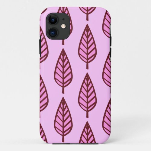 Beech leaf pattern _ pink and bordeaux iPhone 11 case