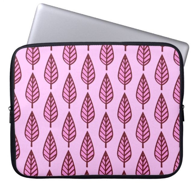 Beech leaf pattern - pink and bordeaux laptop sleeve (Front)