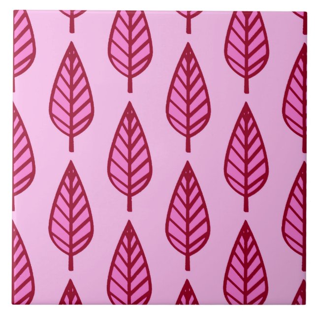Beech Leaf Pattern, Pink and Burgundy  Ceramic Til Ceramic Tile (Front)