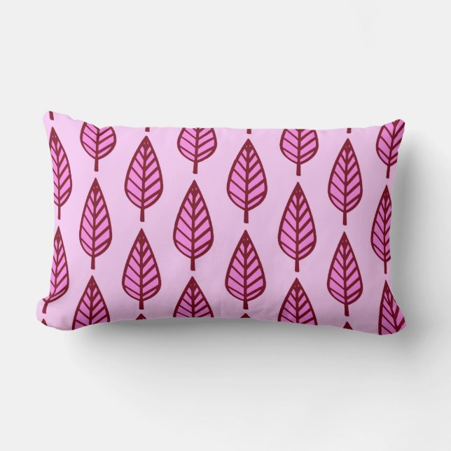 Beech leaf pattern - pink and burgundy lumbar pillow (Front)