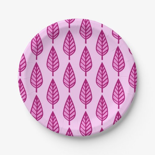 Beech leaf pattern _ pink and burgundy paper plates