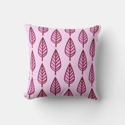 Beech leaf pattern _ pink and burgundy throw pillow