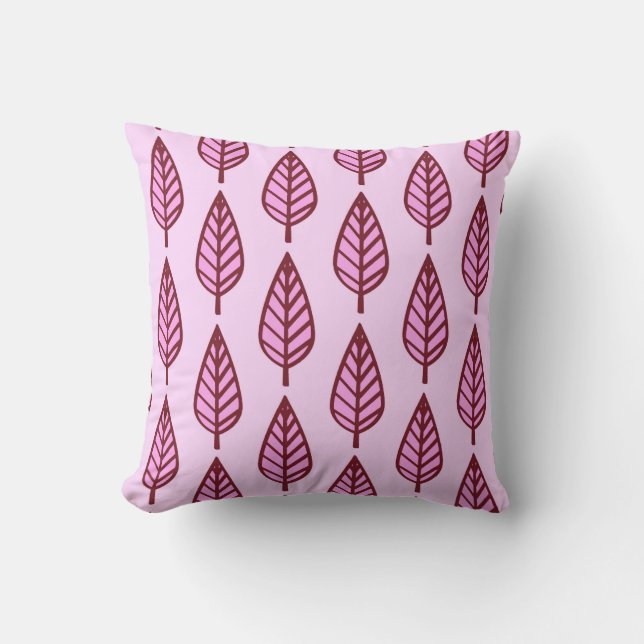 Beech leaf pattern - pink and burgundy throw pillow (Front)