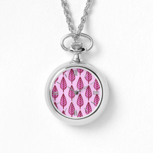 Beech leaf pattern - pink and burgundy watch