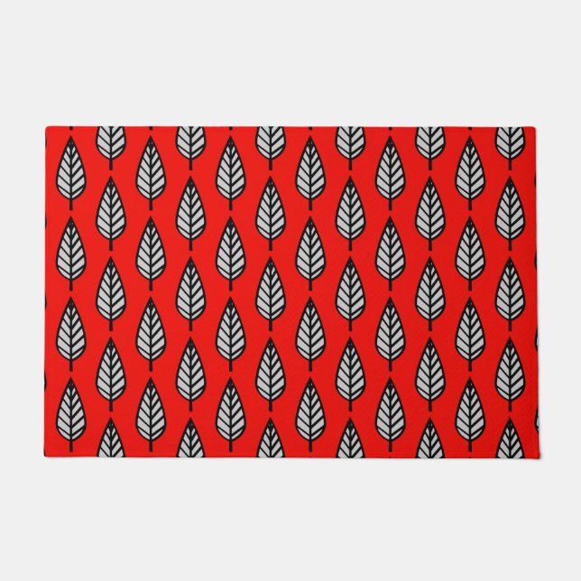 Beech Leaf Pattern, Red, Black and Gray / Grey Doormat (Front)
