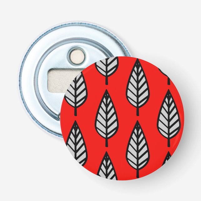 Beech leaf pattern - Red, black and grey / gray Bottle Opener (Front)