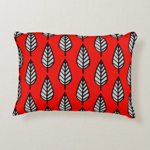 Beech leaf pattern - Red, black and grey / gray Decorative Pillow