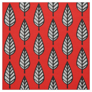 Beech leaf pattern - Red, black and grey / gray Fabric