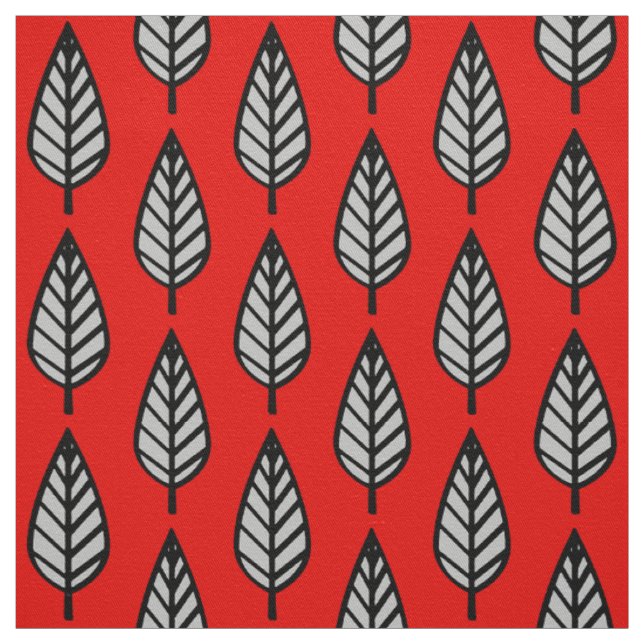 Beech leaf pattern - Red, black and grey / gray Fabric (Swatch)