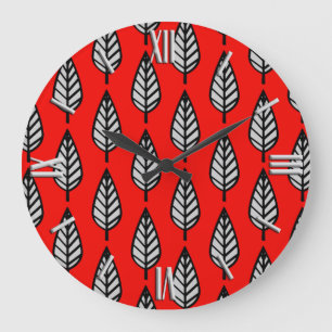 Beech leaf pattern - Red, black and grey / gray Large Clock