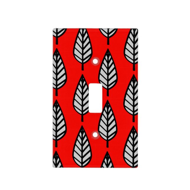 Beech leaf pattern - Red, black and grey / gray Light Switch Cover (Front)