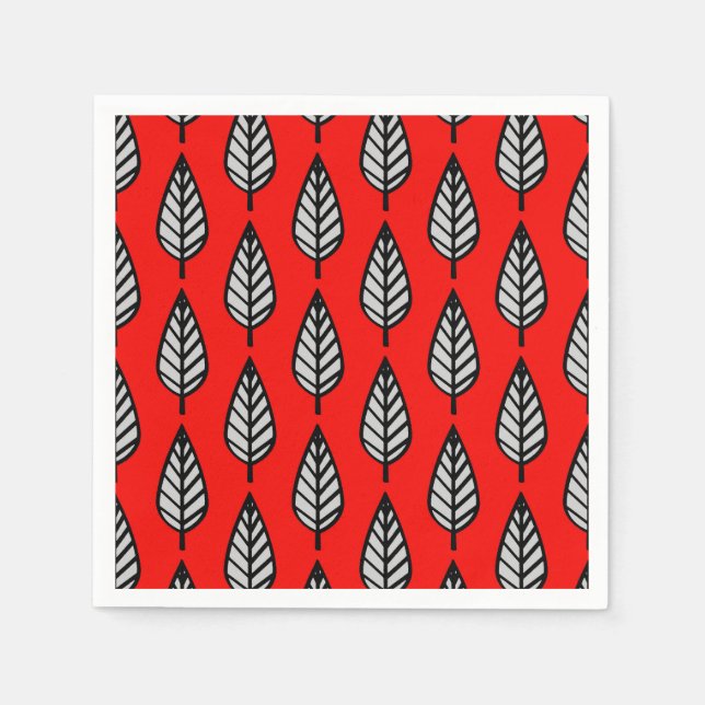 Beech leaf pattern - Red, black and grey / gray Napkins (Front)