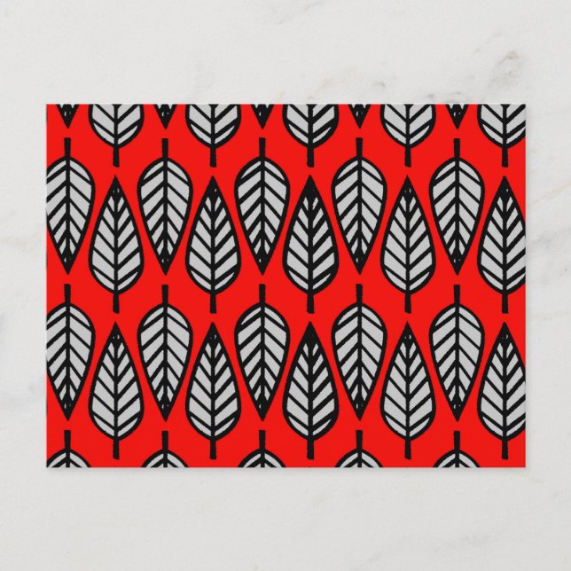 Beech leaf pattern - Red, black and grey / gray Postcard (Front)