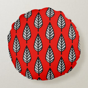 Beech leaf pattern - Red, black and grey / gray Round Pillow