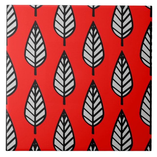Beech leaf pattern - Red, black and grey / gray Tile (Front)