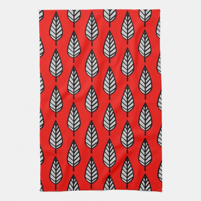 Beech leaf pattern - Red, black and grey / gray Towel (Vertical)