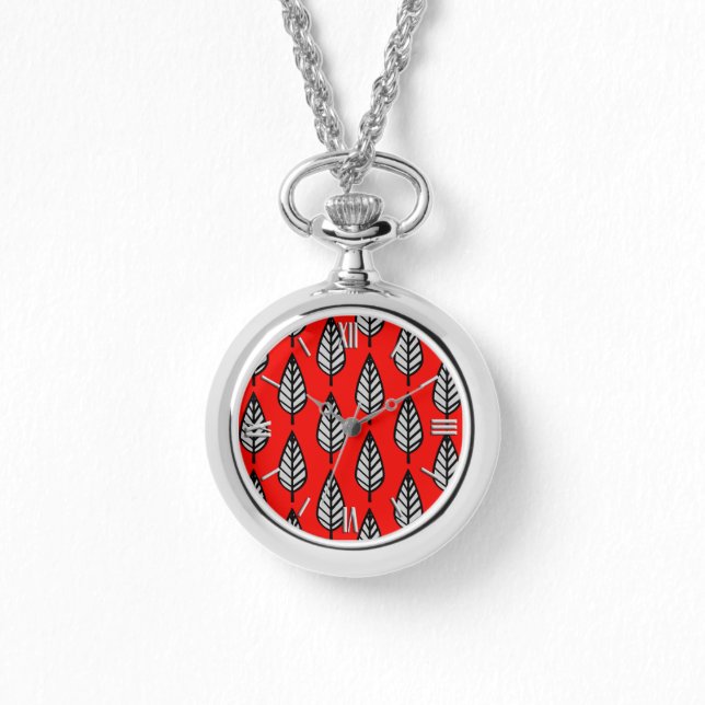 Beech leaf pattern - Red, black and grey / gray Watch (Front)