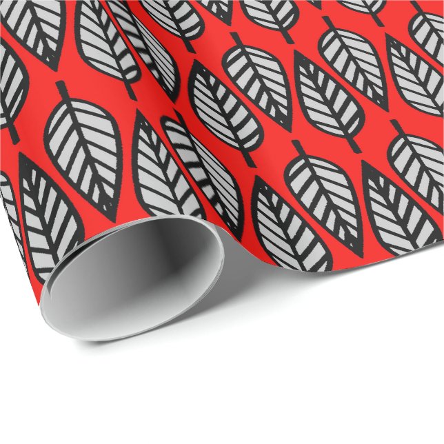 Beech leaf pattern - Red, black and grey / gray Wrapping Paper (Roll Corner)