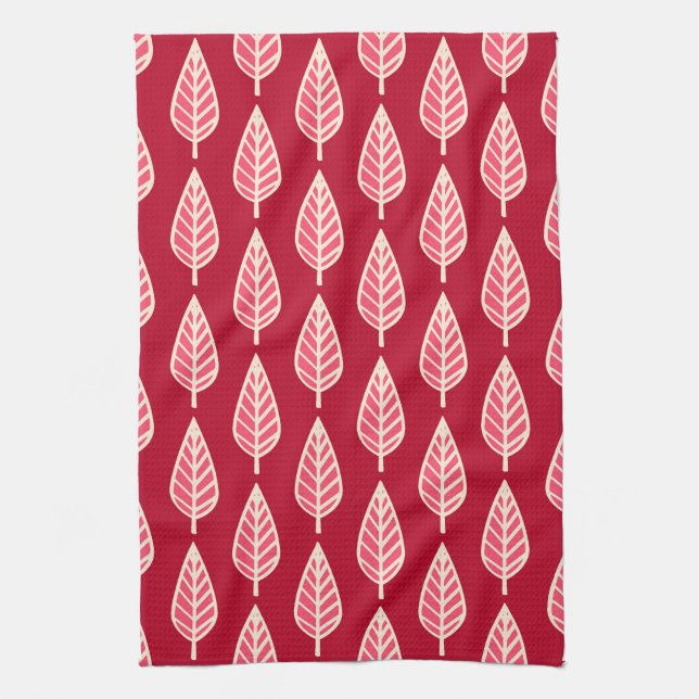 Beech leaf pattern - Ruby red and cream Towel (Vertical)