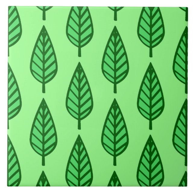 Beech Leaf Pattern, Shades of Green Ceramic Tile (Front)