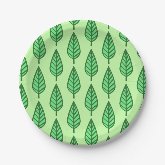 Beech leaf pattern - shades of green paper plates (Front)
