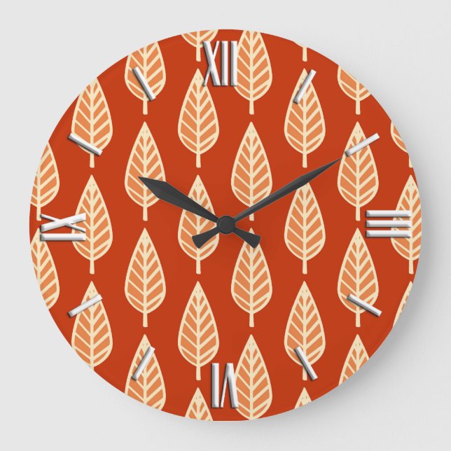 Beech leaf pattern - Shades of mandarin orange Large Clock (Front)