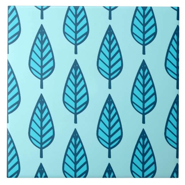 Beech leaf pattern - Shades of sky blue Ceramic Tile (Front)