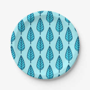 Beech leaf pattern - Shades of sky blue Paper Plates