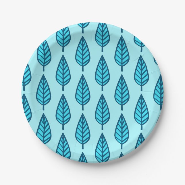 Beech leaf pattern - Shades of sky blue Paper Plates (Front)