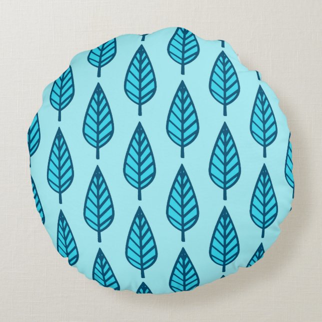 Beech leaf pattern - Shades of sky blue Round Pillow (Back)