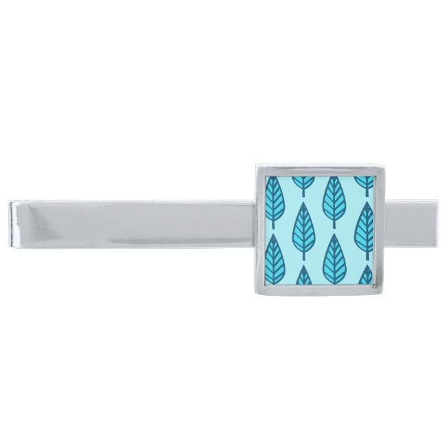 Beech leaf pattern - Shades of sky blue Silver Finish Tie Bar (Front)