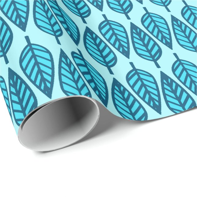 Beech leaf pattern - Shades of sky blue Wrapping Paper (Roll Corner)