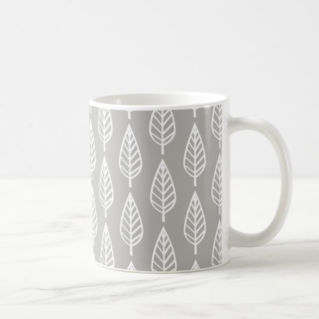 Beech leaf pattern - silver grey / gray and white coffee mug (Right)