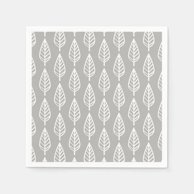 Beech leaf pattern - silver grey / gray and white paper napkins (Front)