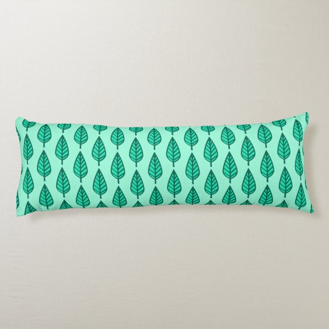 Beech leaf pattern - Turquoise and aqua Body Pillow (Back)