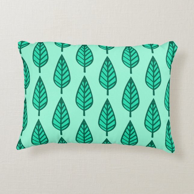Beech leaf pattern - Turquoise and aqua Decorative Pillow (Back)