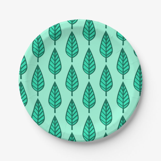 Beech leaf pattern - Turquoise and aqua Paper Plates (Front)