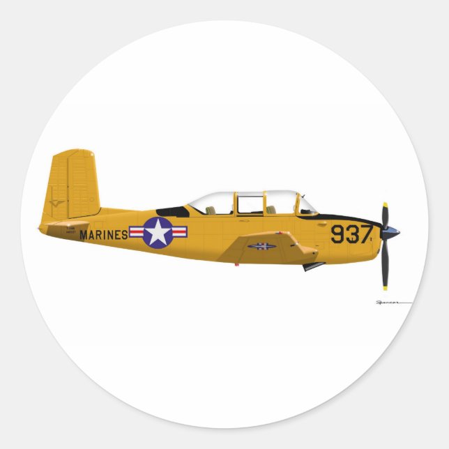 Beech T-34 Mentor Classic Round Sticker (Front)