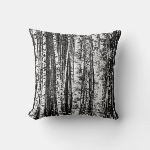 Beech Trees, Charcoal Gray / Grey and White Throw Pillow