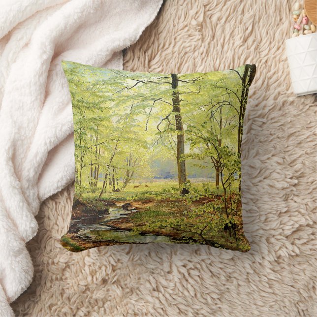 Beech trees in springtime, Christian Zacho Throw Pillow (Blanket)