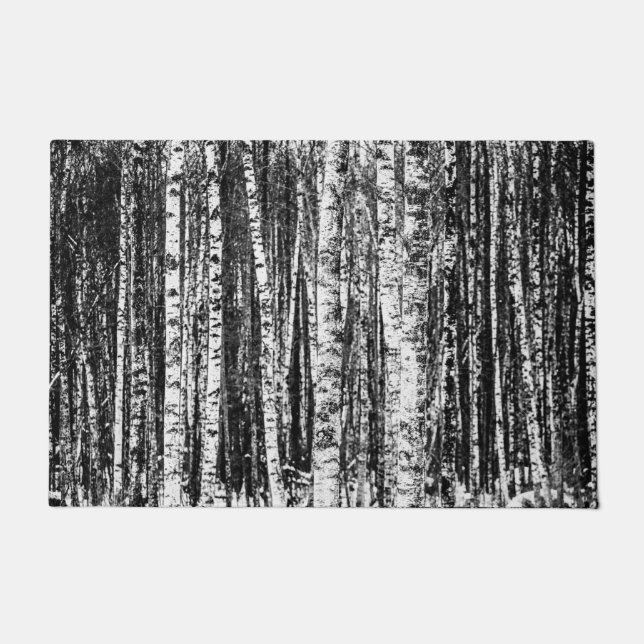 Beech Trees, White and Charcoal Gray / Grey Doormat (Front)