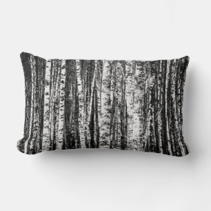 Beech Trees, White and Charcoal Gray / Grey Lumbar Pillow
