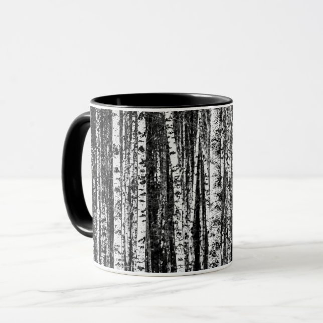 Beech Trees, White and Charcoal Gray / Grey Mug (Front Left)