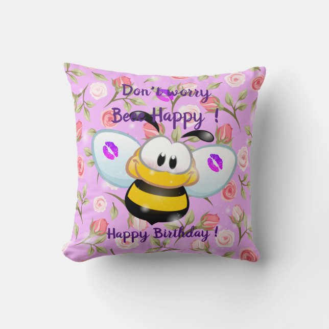 Beee Happy Throw Pillow (Front)