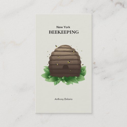 Beeehive &amp; bees on green leafs brown business card templates